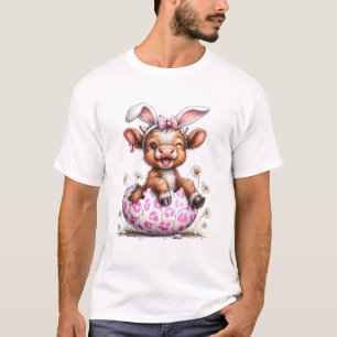 Rolig ko påskkel hare söt höglandsko älskare E T Shirt
