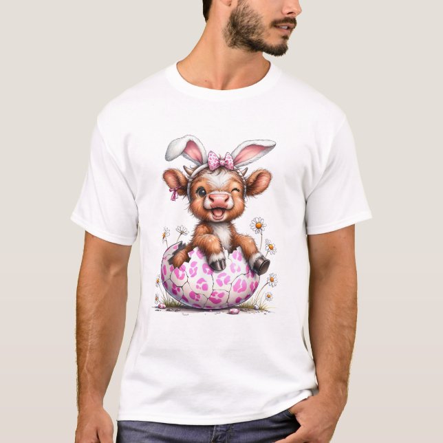 Rolig ko påskkel hare söt höglandsko älskare E T Shirt (Framsida)