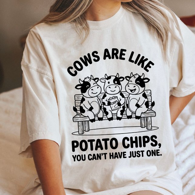 Rolig Ko Potatischips Skämt Bondgård Djur Humor T Shirt (Skapare uppladdad)
