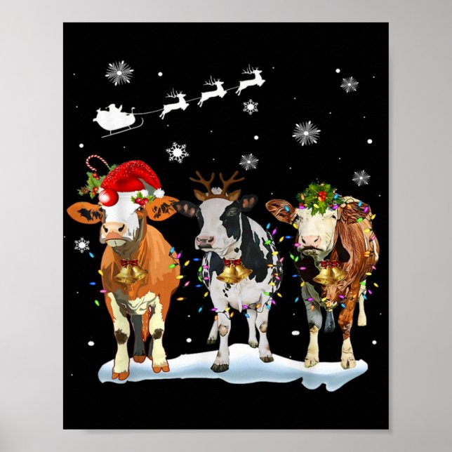 Rolig Ko Santa God Jul Xmas Ljus Pajamas Poster (Framsidan)