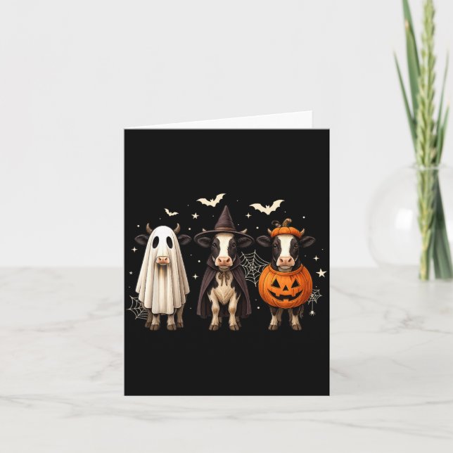 Rolig Ko Spök Häxa Pumpa Halloween Kostym Kort (Framsida)