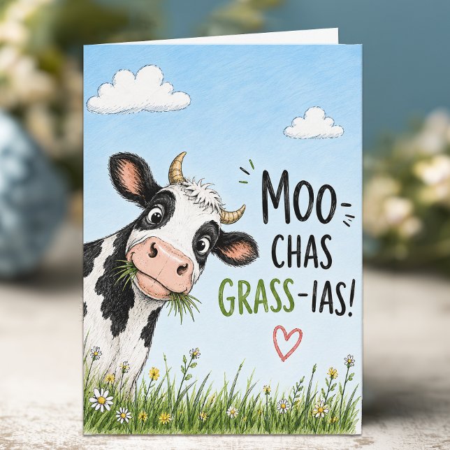 Rolig Ko Tack Kort (Funny Cow Thank You Card)
