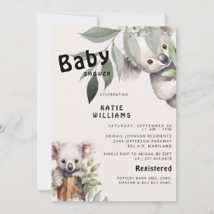 Rolig Koala Björn Beige Oj! Baby Shower Inbjudningar