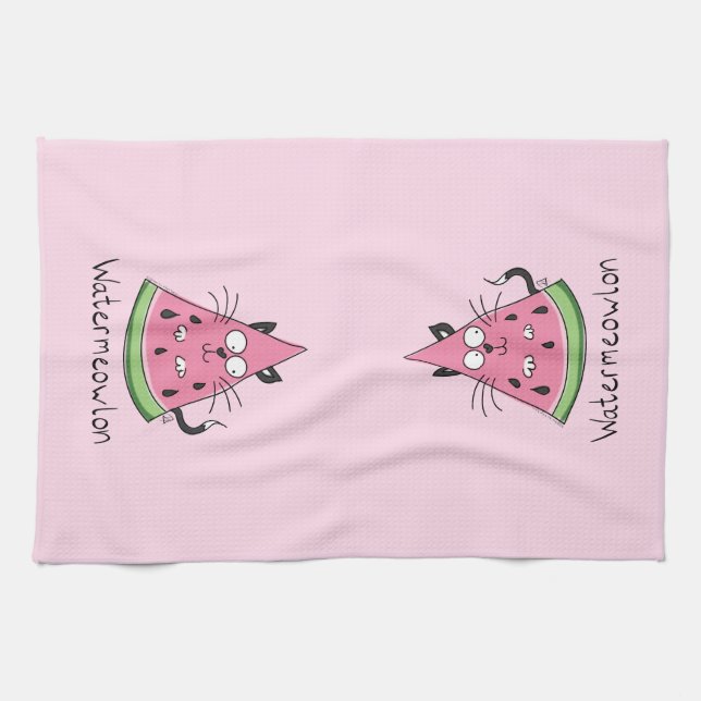 Rolig kökshandduk med vattenmelon katt (Horisontell)
