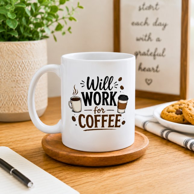 Rolig Kommer Att Arbeta För Kaffe  Kaffemugg (Skapare uppladdad)