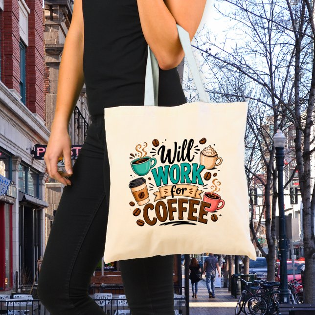 Rolig kommer att jobba för kaffe  tygkasse (Skapare uppladdad)