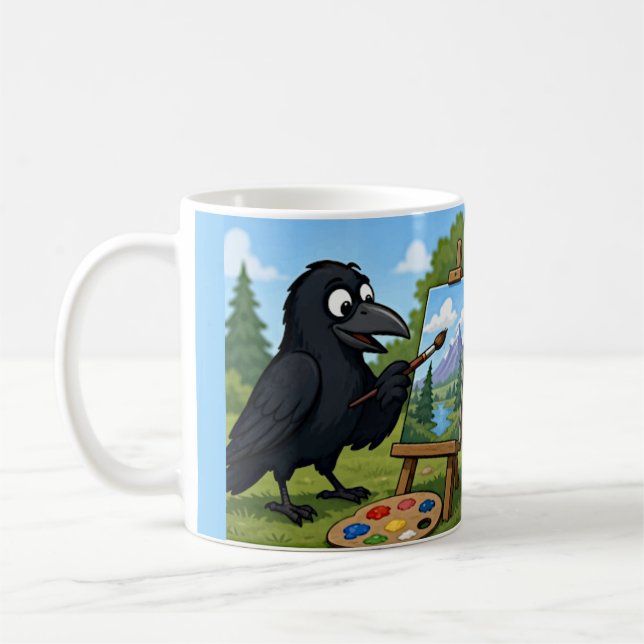 Rolig konstnär Kråka målar Landskaps konst Kaffemugg (Vänster)