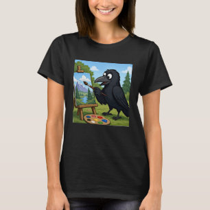 Rolig konstnär Kråka målar Landskaps konst T Shirt