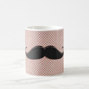 Rolig konstnärlig svart mustasch & röd polka dots kaffemugg