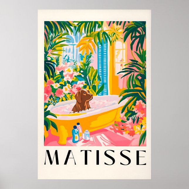 Rolig konsttryck av chokladlabrador i badkar poster (Framsidan)
