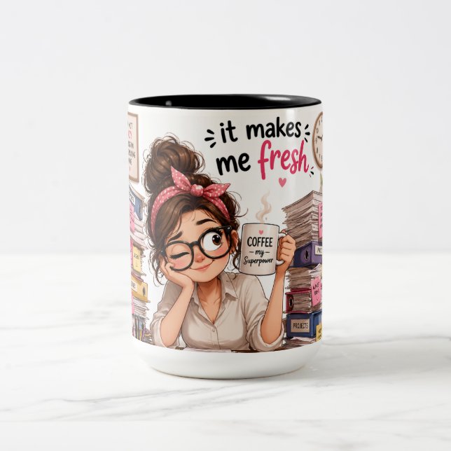 Rolig kontorsflicka kaffefantast tår Två-Tonad mugg (Center)