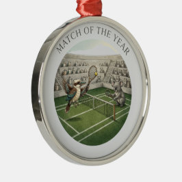 Rolig Kookaburra vs Koala Tennis Match Konst Julgransprydnad Metall