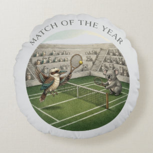 Rolig Kookaburra vs Koala Tennis Match Konst Rund Kudde