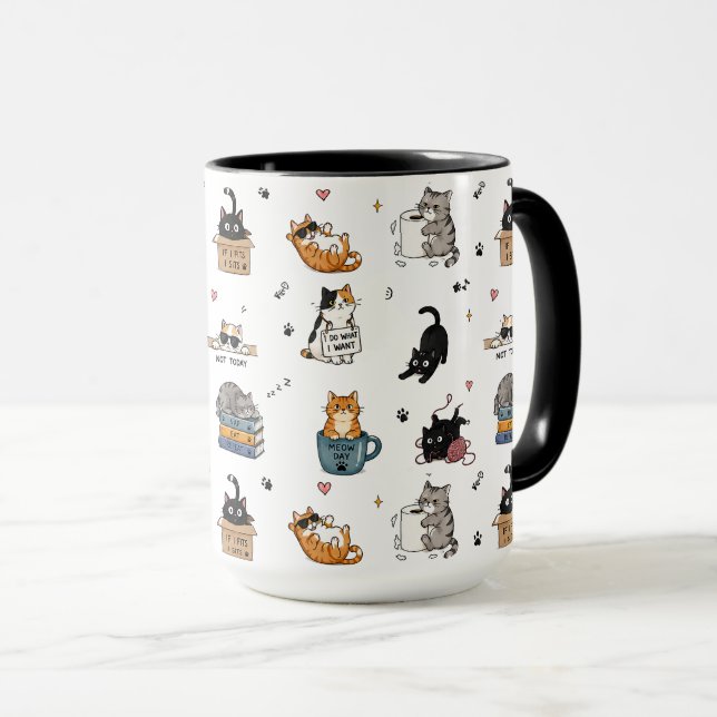 Rolig kopp med kattmönster, söt kopp för kattälska (Framsida höger)
