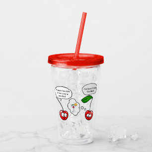 Rolig körsbärsröd skämttecknad take away mugg