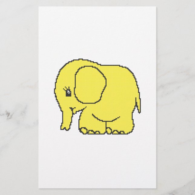 Rolig korsstygn gul elefant flygblad (Framsidan)