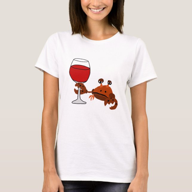 Rolig krabba som dricker vinkonstverk tee shirt (Framsida)