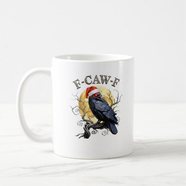 Rolig Kråka F-Caw-F Fågel Gotisk Jul Santa Hatt Kaffemugg (Vänster)