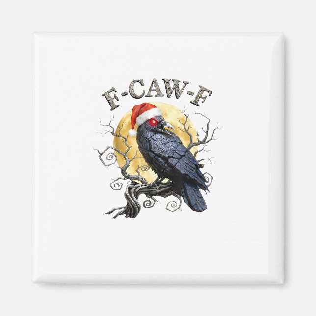 Rolig Kråka F-Caw-F Fågel Gotisk Jul Santa Hatt Magnet (Framsidan)