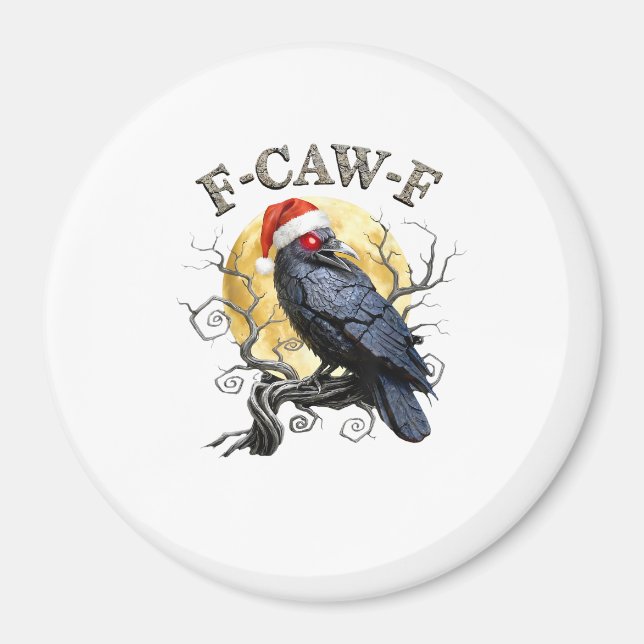 Rolig Kråka F-Caw-F Fågel Gotisk Jul Santa Hatt Magnet (Framsidan)