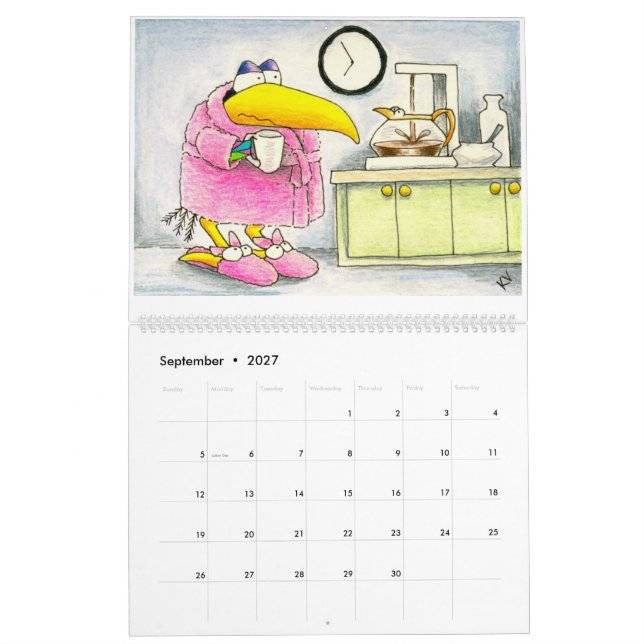 Rolig kråkaillustrationkalender kalender (Sep 2027)