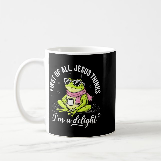 Rolig kristen groda först av Jesus tycker A Kaffemugg (Vänster)