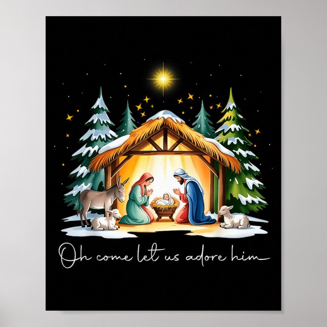 Rolig kristen jul Jesus Kom låt oss tillbe Poster (Framsidan)