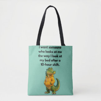 Rolig Krokodil i Hoodie Mintgrön Totebag Tygkasse