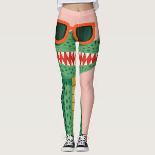 Rolig Krokodil Solglasögon Söt Tecknad Djur Leggings