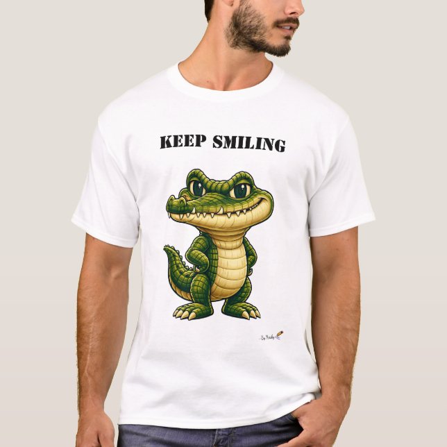 Rolig Krokodil T-Shirt Med 'Keep Smiling' (Framsida)