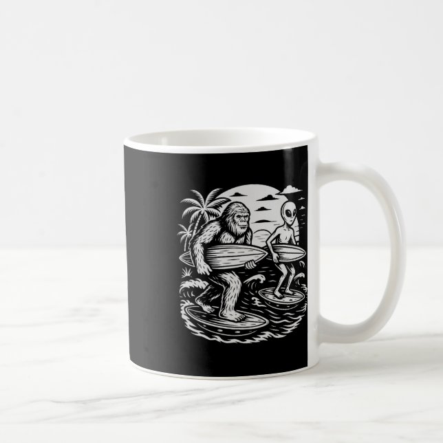 Rolig Kryptid Bigfoot Utomjording Surfar Ufo Stran Kaffemugg (Höger)