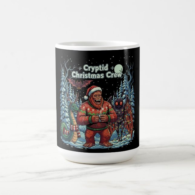 Rolig kryptid julgrupp | Bigfoot, Mothman Magisk Mugg (Center)