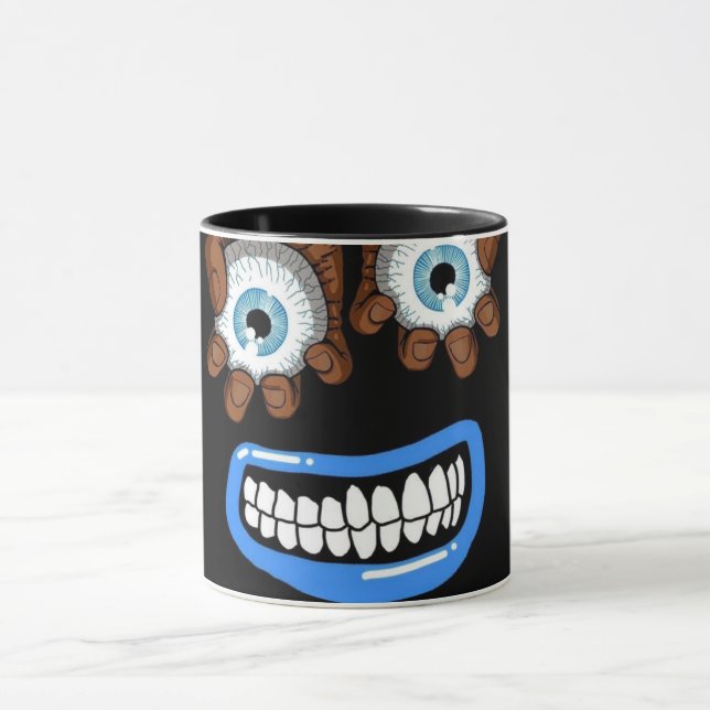 Rolig kuslig monsteransikte svart kaffemugg | Teck (Center)