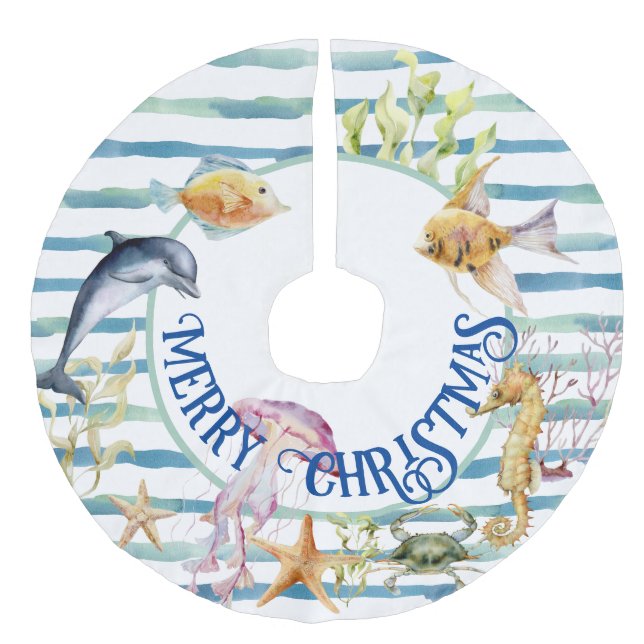 Rolig kuststrandtema God Jul  Julgransmatta Fusklinne (Framsidan)