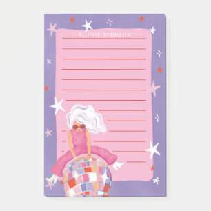 Rolig kvinna med Disco Boll Rosa Lila Tjejig Post-it Block