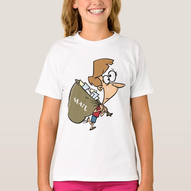 Rolig kvinna som drar tung postväska t shirt (Framsida)