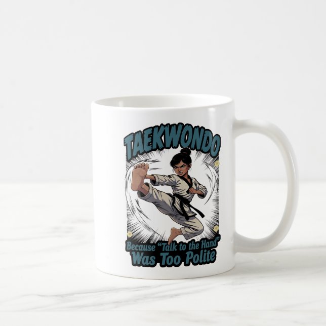 Rolig kvinnlig flygande spark Taekwondo  Kaffemugg (Höger)