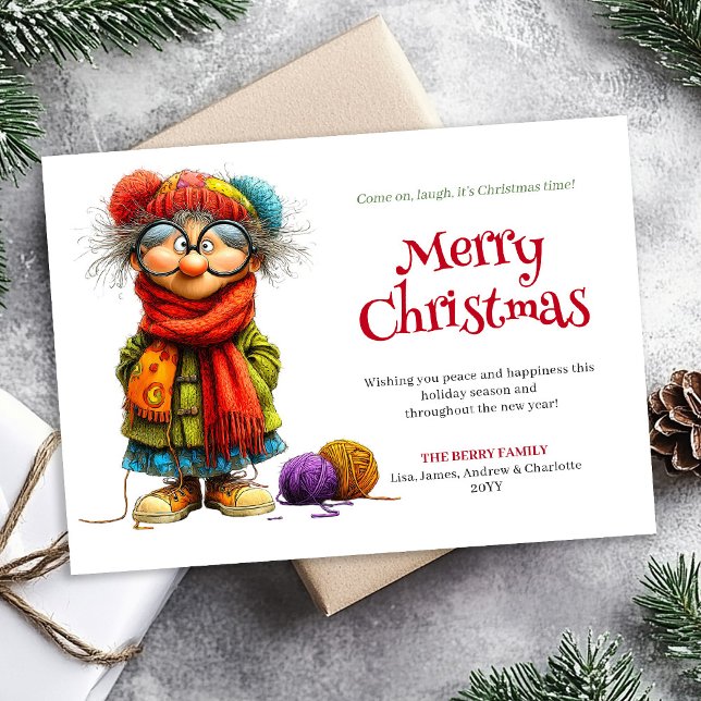 Rolig kvinnlig julkort redigerbar design (Hilarious Woman Christmas Card Editable Design)