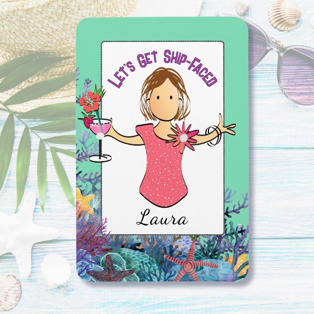 Rolig kvinnlig tecknad tropisk semesterkryssning magnet (Skapare uppladdad)