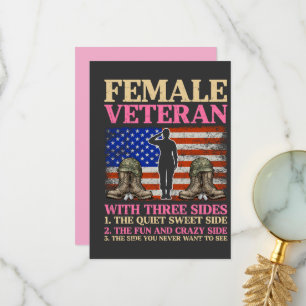 Rolig kvinnlig veteran militär kvinna amerikansk f tack kort