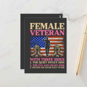 Rolig kvinnlig veteran militär kvinna amerikansk f vykort