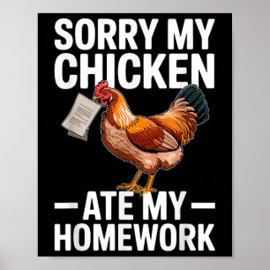 Rolig Kyckling åt Mitt Läxarbete Skoljoke Poster