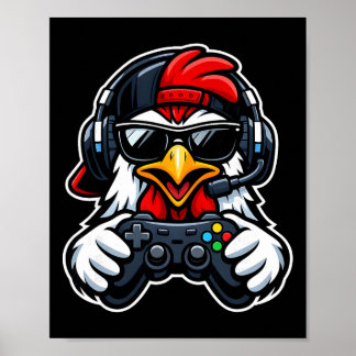 Rolig Kyckling Gamer Tee Spelhörsnack Gamepad Vid Poster