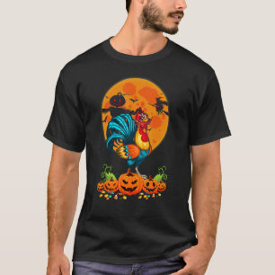 Rolig Kyckling Häxa Hatt Pumpa Glad Halloween Co T Shirt