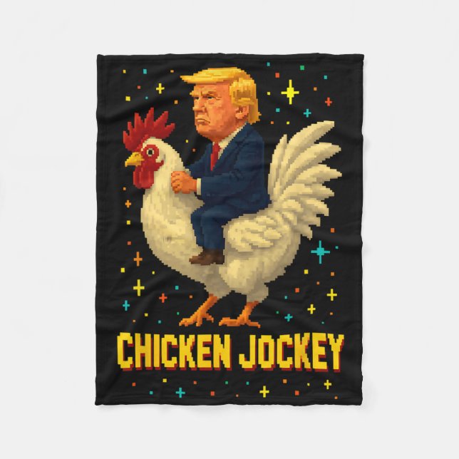 Rolig Kyckling Jockey Trump Meme 2  Fleecefilt (Framsidan)