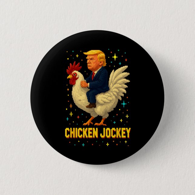 Rolig Kyckling Jockey Trump Meme 2  Knapp (Framsida)