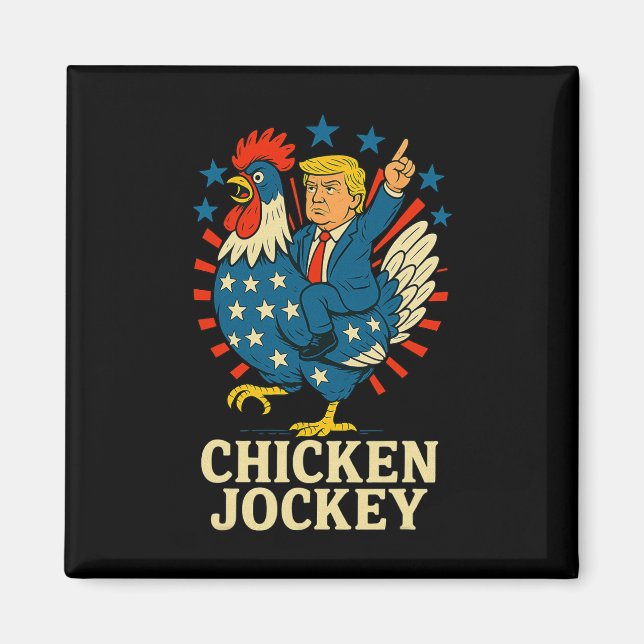 Rolig Kyckling Jockey Trump Meme  Magnet (Framsidan)