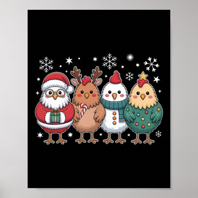 Rolig Kyckling Julgran Tomte Jul Kyckling Poster (Framsidan)