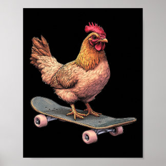 Rolig kyckling på skateboard skateboardåkning  poster