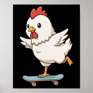 Rolig Kyckling Skater Skateboard Llerina Zoo Pojka Poster